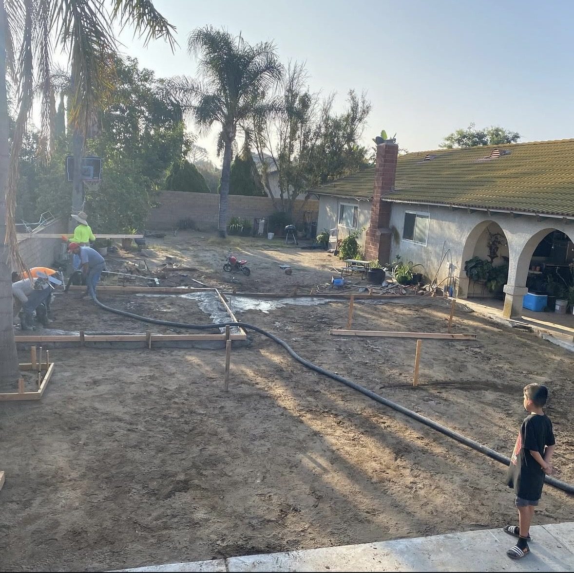 Backyard formed with pump line ready for pour day